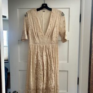 Free People Cream Lace Midi Dress